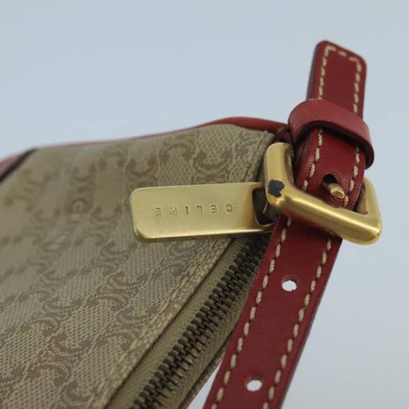 CELINE Macadam Canvas Hand Bag PVC Leather Beige Red Auth 99836 - Picture 10 of 16